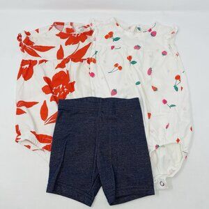 Carters Baby Girls Size 12 Months 3 Piece Bodysuits‎ & Short Summer Set 1275